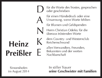 Traueranzeige von Heinz Preißler von Pegnitz-Zeitung